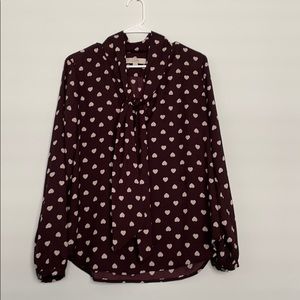 Loft burgundy hearts tie blouse size M!